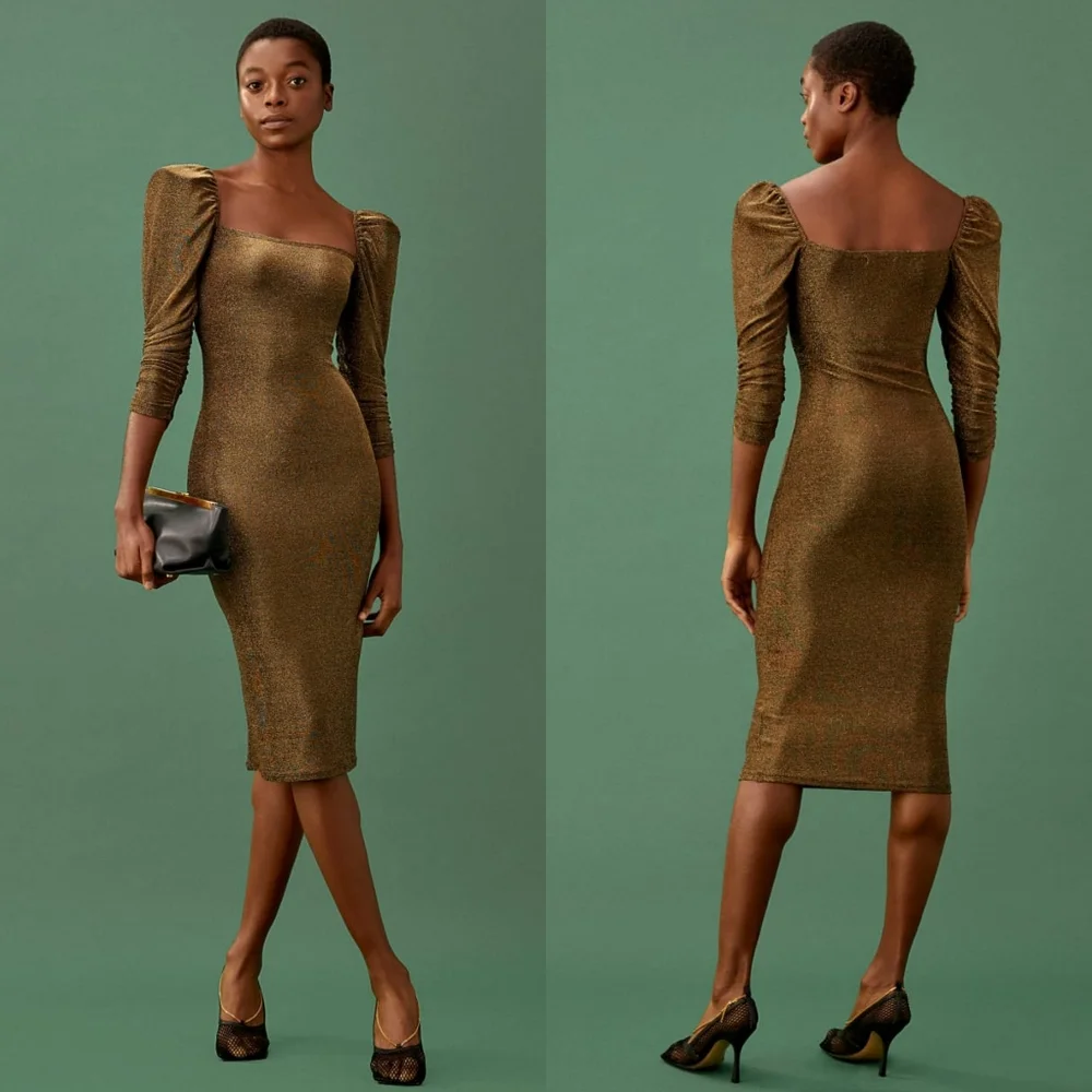 Reformation 'Rahm' Ruched Puff Sleeve Dress in Bronze Sparkle Size XS - Picture 3 of 13